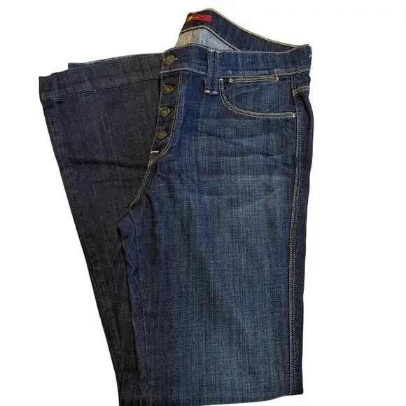 7 For All Mankind Dark Blue Flare Denim Jeans Button Fly Size 29 - Picture 1 of 6